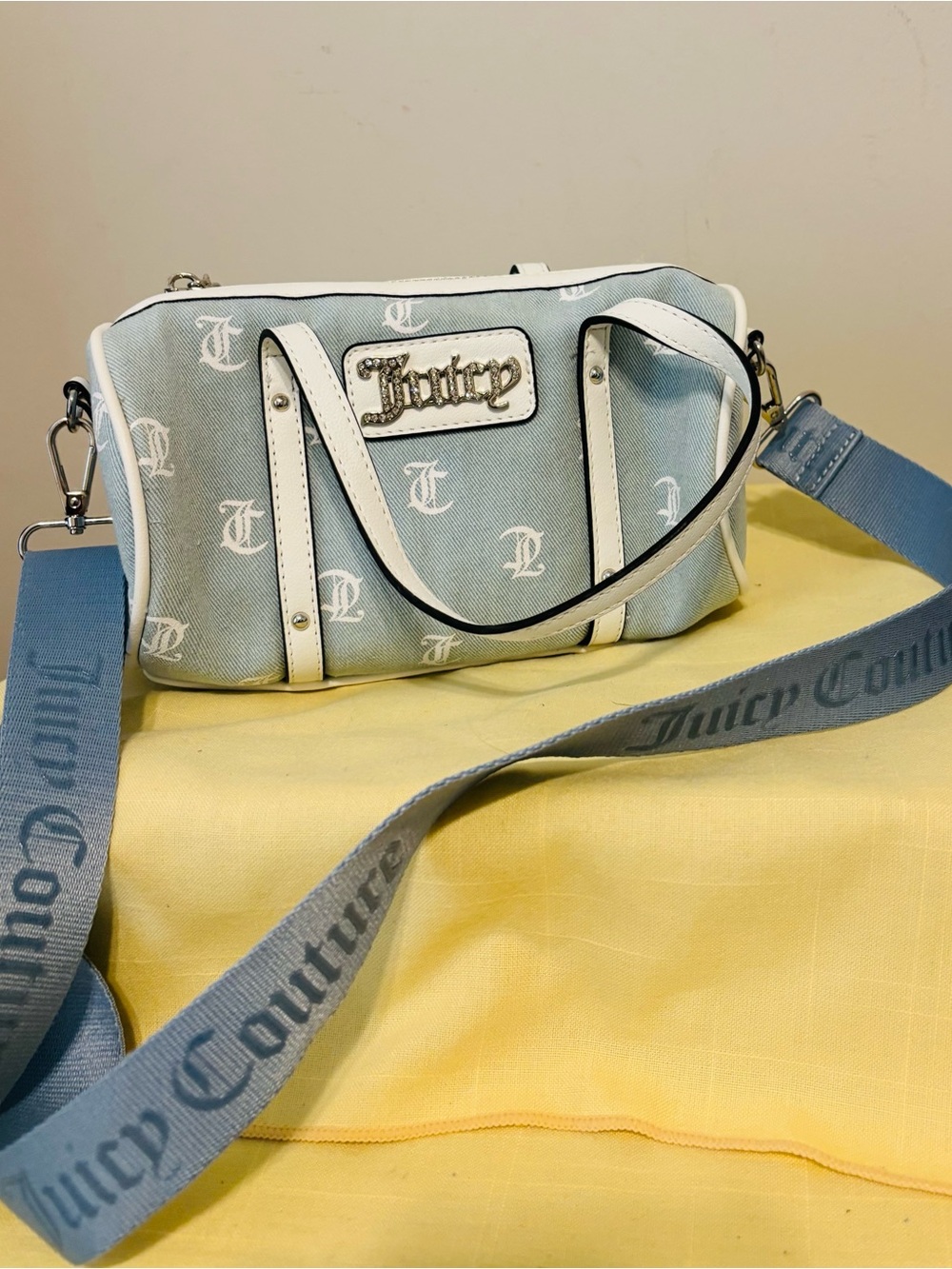 Juicy Couture Denim Logo Queen Of Everything Mini Barrel Bag Strap Included